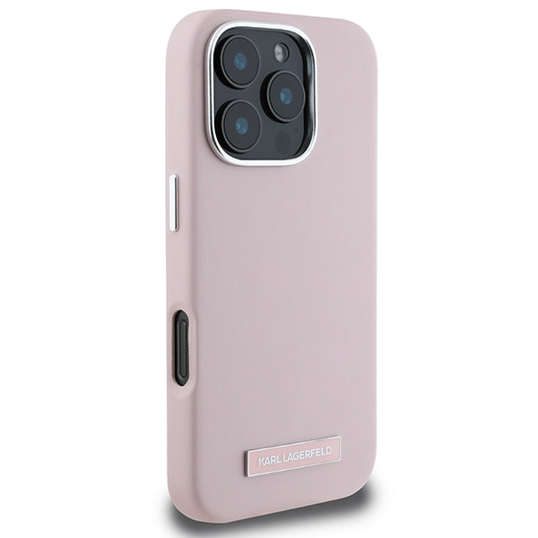 Karl Lagerfeld FW Metal Plate MagSafe iPhone 16 Pro Case - Pink