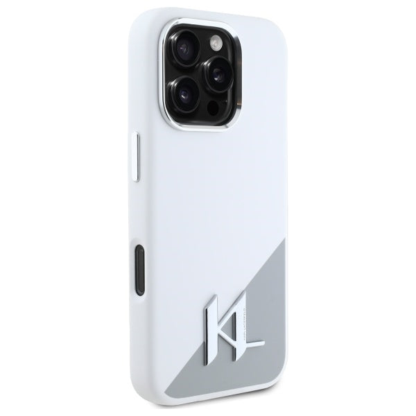 Karl Lagerfeld Silicone Shadow Metal Initial MagSafe iPhone 16 Pro Case - White