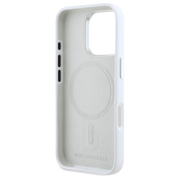 Karl Lagerfeld Silicone Shadow Metal Initial MagSafe iPhone 16 Pro Case - White