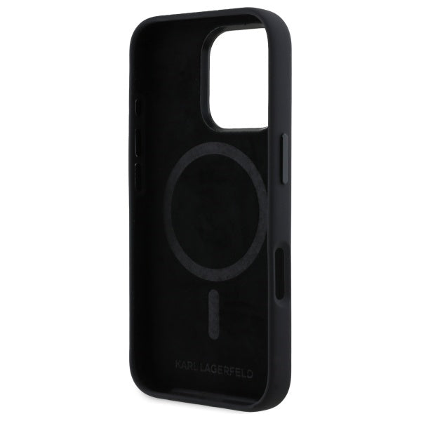 Karl Lagerfeld Silicone Shadow Metal Initial MagSafe iPhone 16 Pro Case - Black