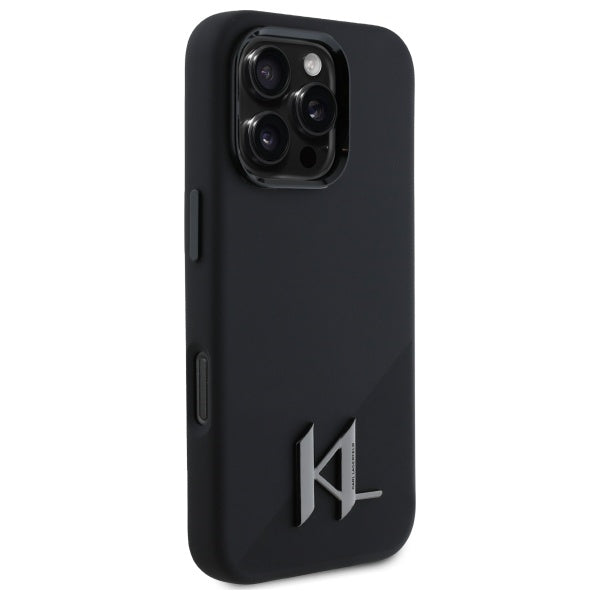 Karl Lagerfeld Silicone Shadow Metal Initial MagSafe iPhone 16 Pro Case - Black
