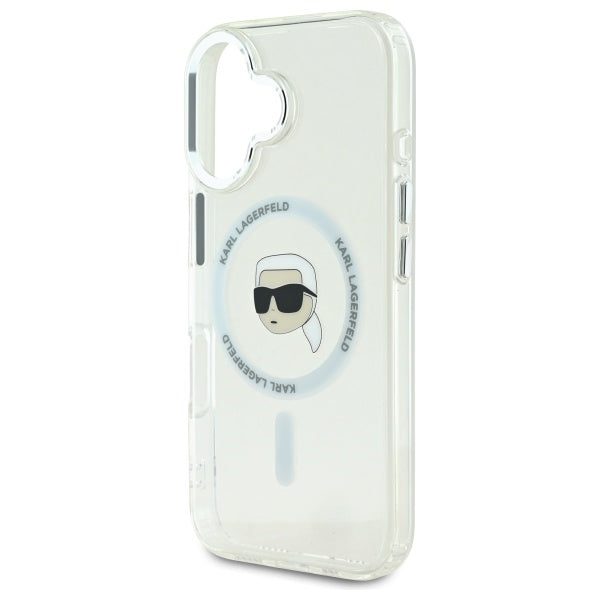 Karl Lagerfeld IML Metal Karl Head MagSafe Case for iPhone 16 Plus - White