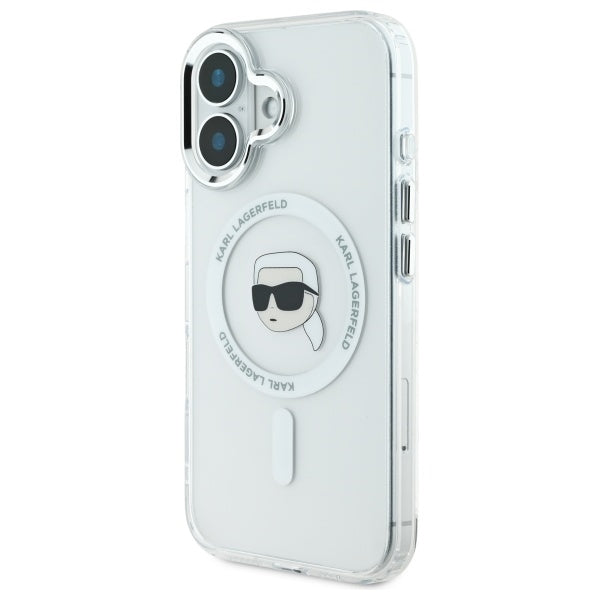 Karl Lagerfeld IML Metal Karl Head MagSafe Case for iPhone 16 Plus - White