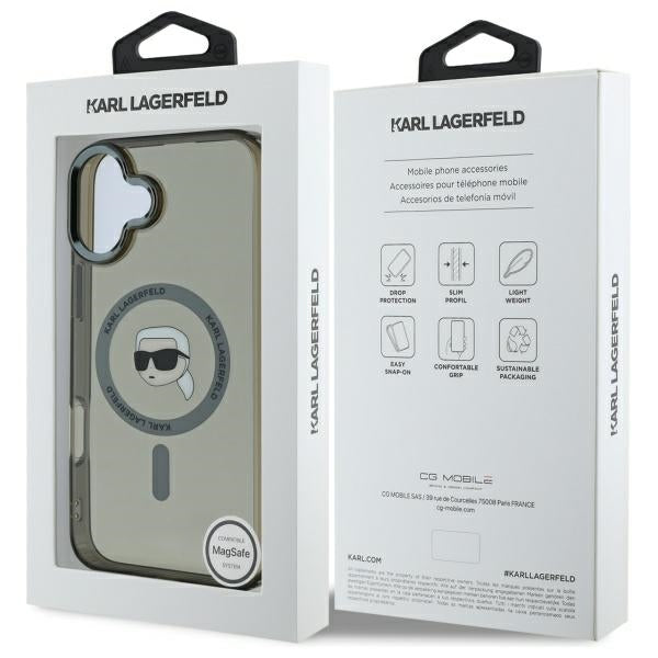 Karl Lagerfeld IML Metal Karl Head MagSafe iPhone 16 Plus Case - Black