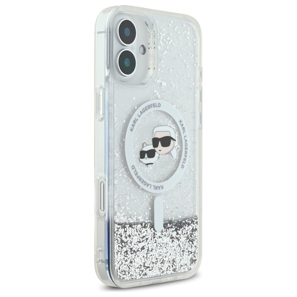 Karl Lagerfeld Liquid Glitter Karl &amp; Choupette Head Magsafe iPhone 16 Plus Case - Clear