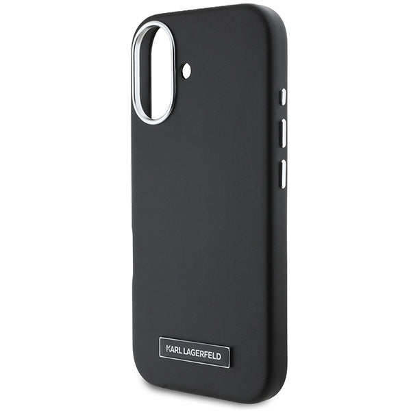 Karl Lagerfeld FW Metal Plate MagSafe iPhone 16 Plus Case - Black