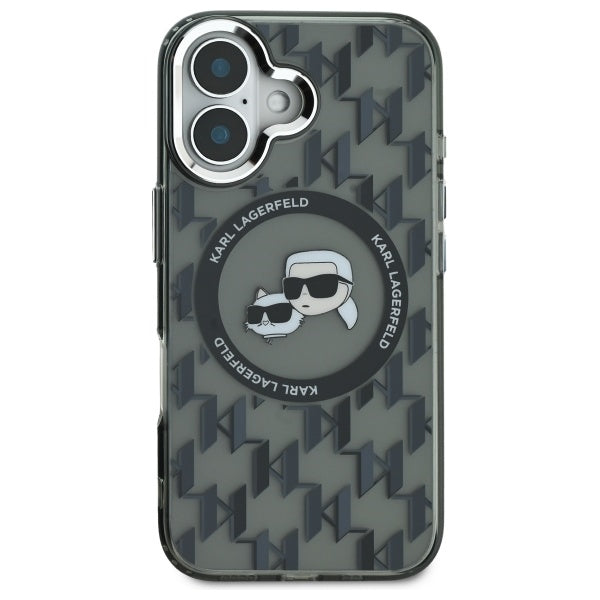Karl Lagerfeld IML Monogram Karl &amp; Choupette Head MagSafe iPhone 16 Case - Black