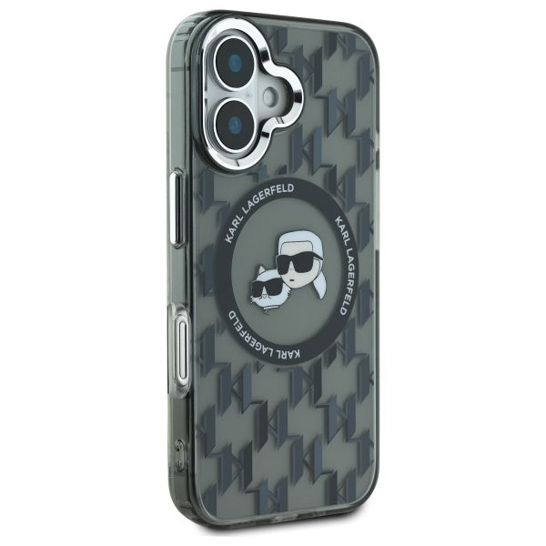 Karl Lagerfeld IML Monogram Karl &amp; Choupette Head MagSafe iPhone 16 Case - Black