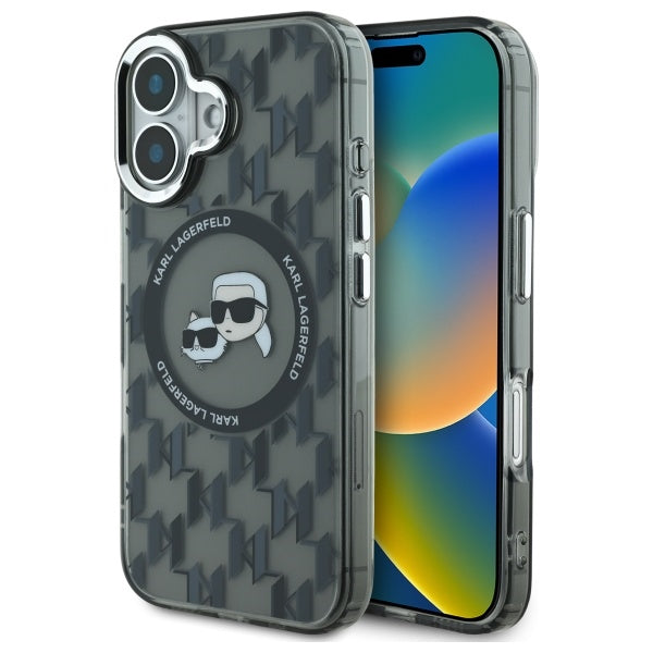 Karl Lagerfeld IML Monogram Karl &amp; Choupette Head MagSafe iPhone 16 Case - Black
