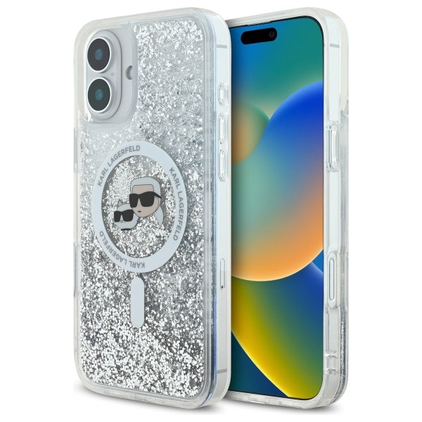 Karl Lagerfeld Liquid Glitter Karl&amp;Choupette Head Magsafe iPhone 16 Case - Clear