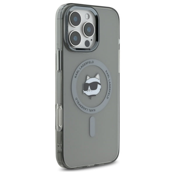 Karl Lagerfeld IML Metal Choupette Head MagSafe Case for iPhone 16 Pro Max - Black