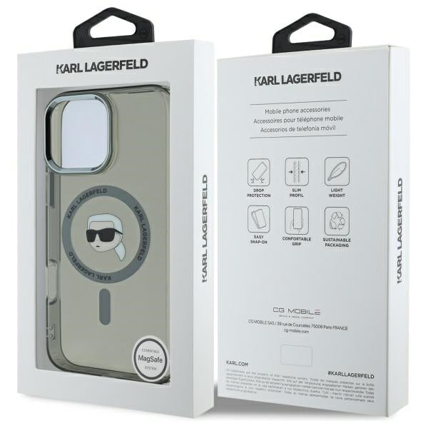 Karl Lagerfeld IML Metal Karl Head MagSafe Case for iPhone 16 Pro Max - Black