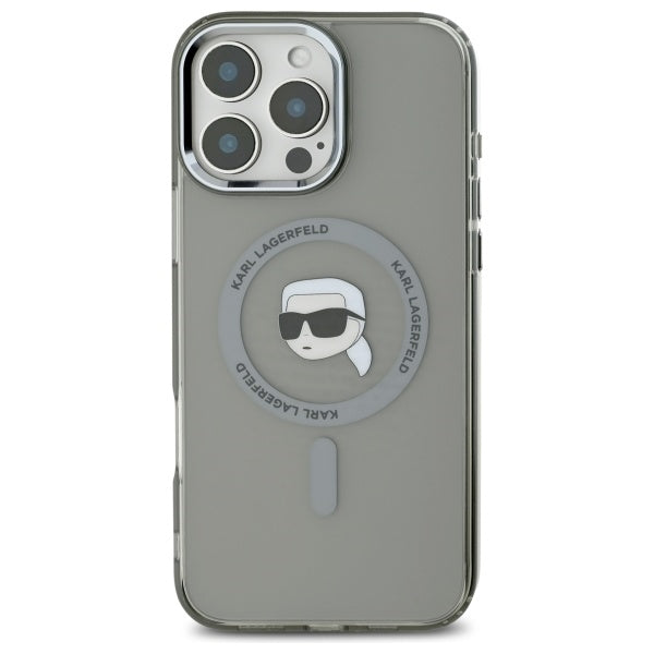 Karl Lagerfeld IML Metal Karl Head MagSafe Case for iPhone 16 Pro Max - Black