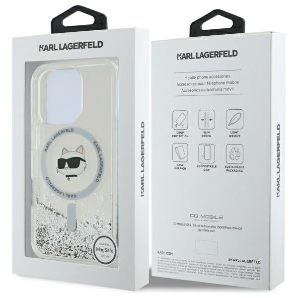 Karl Lagerfeld Liquid Glitter Choupette Head Magsafe Case for iPhone 16 Pro Max - Clear