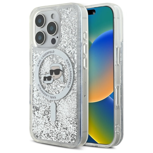 Karl Lagerfeld Liquid Glitter Karl &amp; Choupette Head Magsafe Case for iPhone 16 Pro Max - Clear