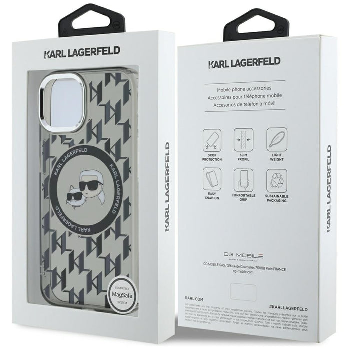Karl Lagerfeld IML Monogram Karl &amp; Choupette Head MagSafe iPhone 15 Plus Case - Black