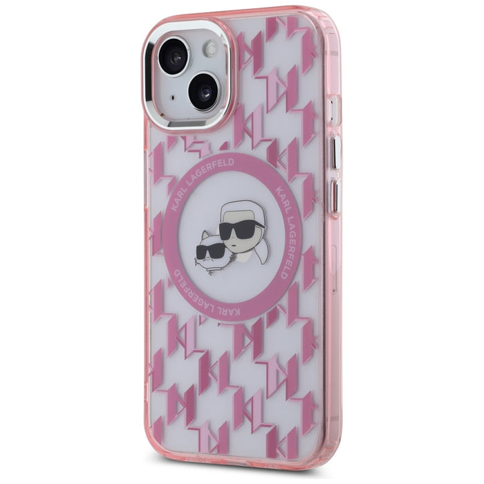 Karl Lagerfeld IML Monogram Karl &amp; Choupette Head MagSafe iPhone 15 Plus Case - Pink