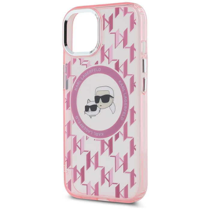 Karl Lagerfeld IML Monogram Karl &amp; Choupette Head MagSafe iPhone 15 Plus Case - Pink