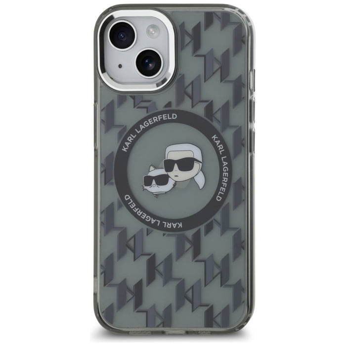Karl Lagerfeld IML Monogram Karl &amp; Choupette Head MagSafe iPhone 15 Case - Black