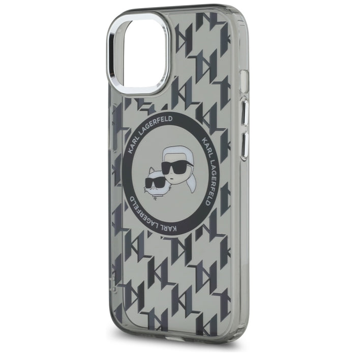 Karl Lagerfeld IML Monogram Karl &amp; Choupette Head MagSafe iPhone 15 Case - Black