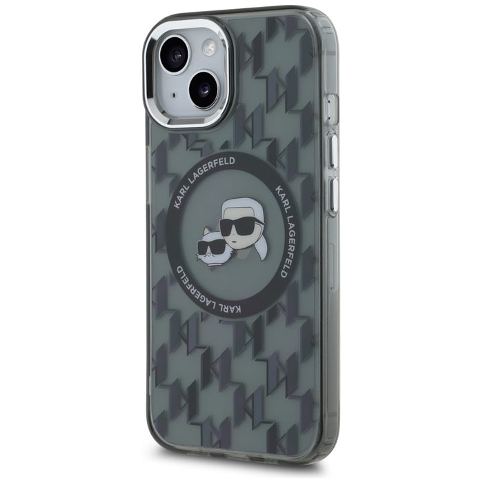 Karl Lagerfeld IML Monogram Karl & Choupette Head MagSafe iPhone 15 Case - Black