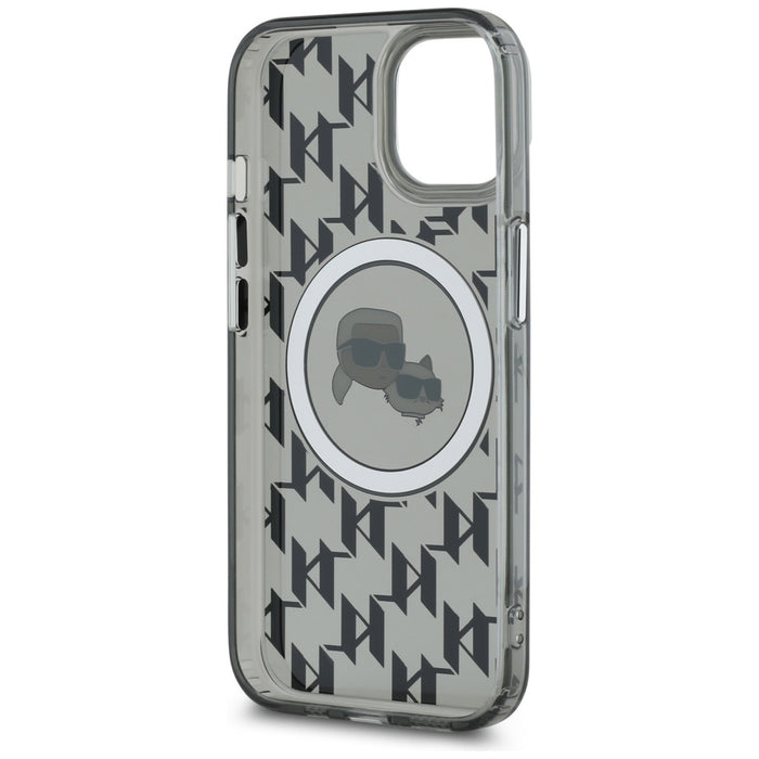 Karl Lagerfeld IML Monogram Karl &amp; Choupette Head MagSafe iPhone 15 Case - Black