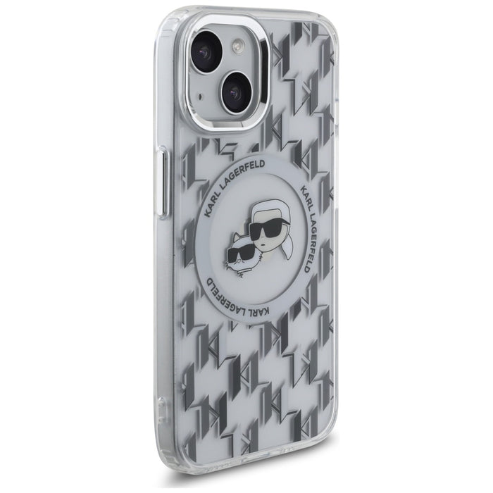 Karl Lagerfeld IML Monogram Karl &amp; Choupette Head MagSafe iPhone 15 Case - Clear