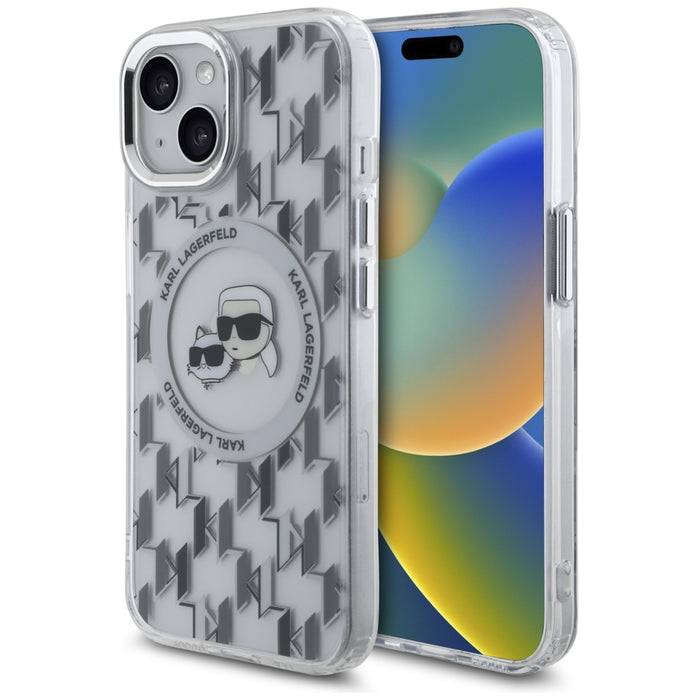 Karl Lagerfeld IML Monogram Karl & Choupette Head MagSafe iPhone 15 Case - Clear