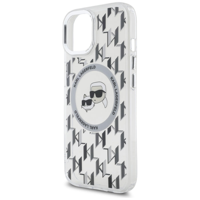 Karl Lagerfeld IML Monogram Karl & Choupette Head MagSafe iPhone 15 Case - Clear