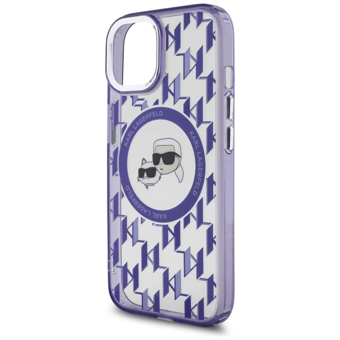 Karl Lagerfeld IML Monogram Karl & Choupette Head MagSafe iPhone 15 Case - Purple