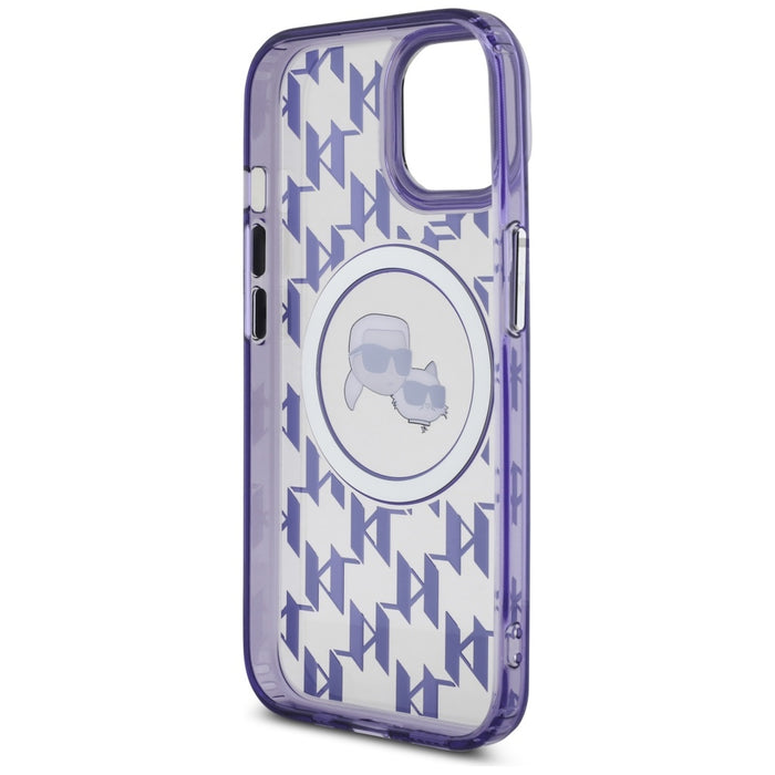 Karl Lagerfeld IML Monogram Karl &amp; Choupette Head MagSafe iPhone 15 Case - Purple