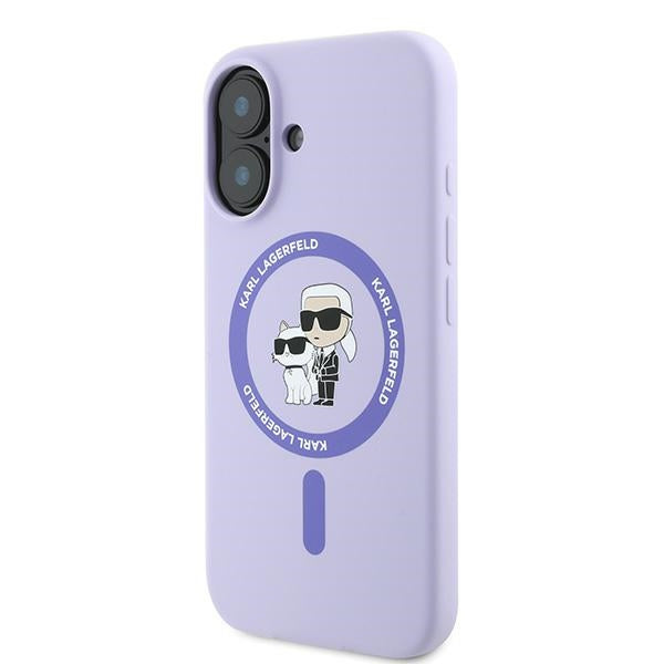 Karl Lagerfeld Silicone Karl&amp;Choupette Ring MagSafe iPhone 16 Case - Purple