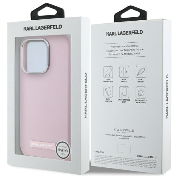 Karl Lagerfeld FW Metal Plate MagSafe iPhone 15 Pro Case - Pink