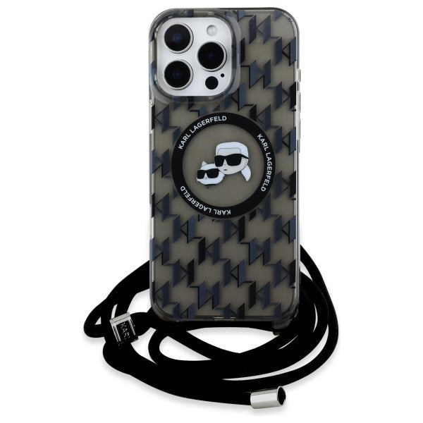 Karl Lagerfeld IML Crossbody Monogram Karl &amp; Choupette Head MagSafe Case for iPhone 16 Pro - Black