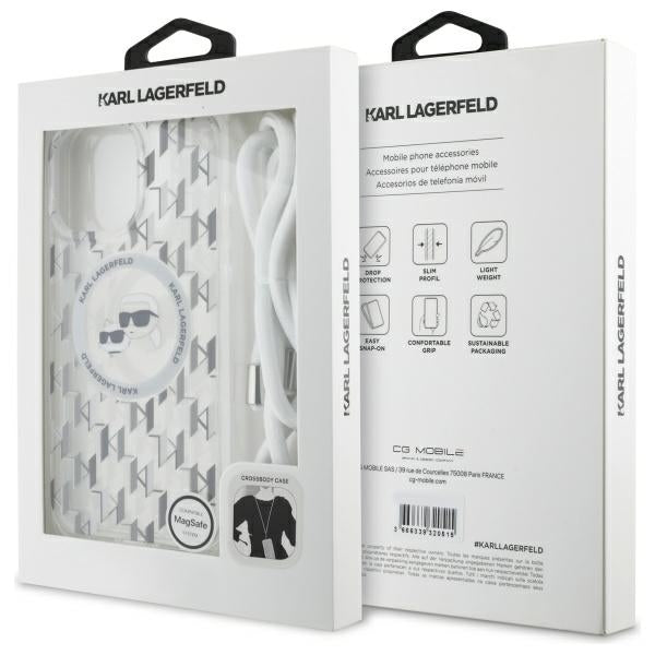 Karl Lagerfeld IML Crossbody Monogram Karl & Choupette Head MagSafe Case for iPhone 16 Pro - Clear