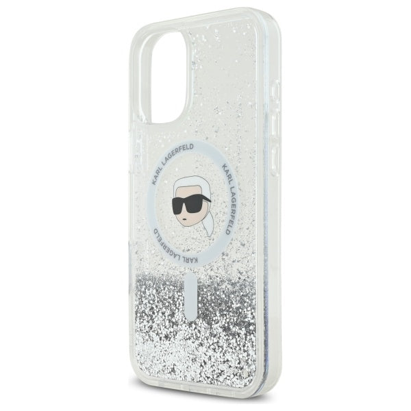 Karl Lagerfeld Liquid Glitter Karl Head Magsafe Case for iPhone 16 Plus - Clear