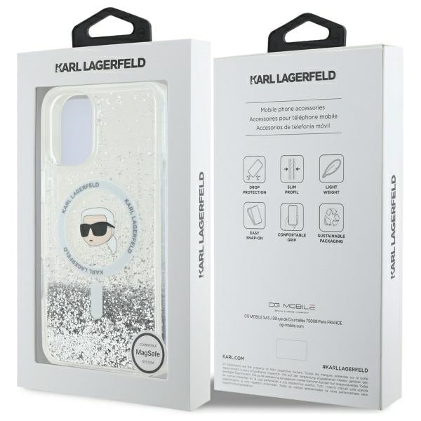 Karl Lagerfeld Liquid Glitter Karl Head Magsafe Case for iPhone 16 Plus - Clear
