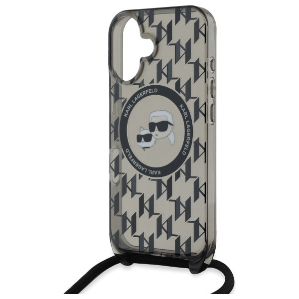 Karl Lagerfeld IML Crossbody Monogram Karl & Choupette Head MagSafe iPhone 16 Case - Black