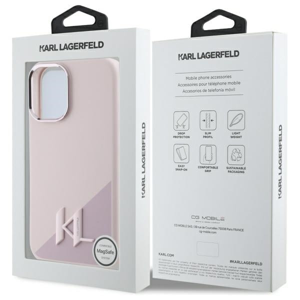 Karl Lagerfeld Silicone Shadow Metal Initial MagSafe iPhone 16 Case - Pink