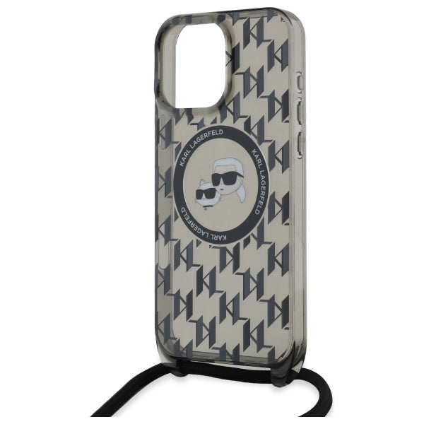 Karl Lagerfeld IML Crossbody Monogram Karl &amp; Choupette Head MagSafe Case for iPhone 16 Pro Max - Black