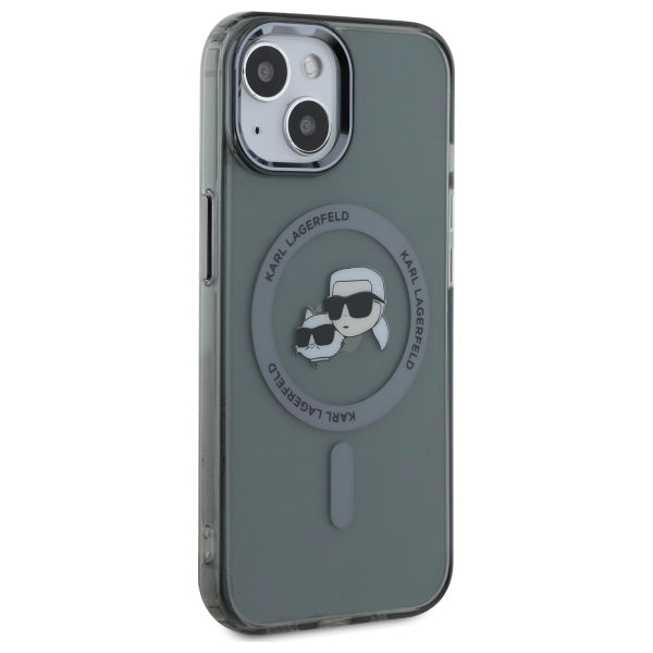 Karl Lagerfeld KLHMP15SHLSKCK iPhone 15 6.1" black/black hardcase IML Metal Karl&amp;Choupette Head MagSafe