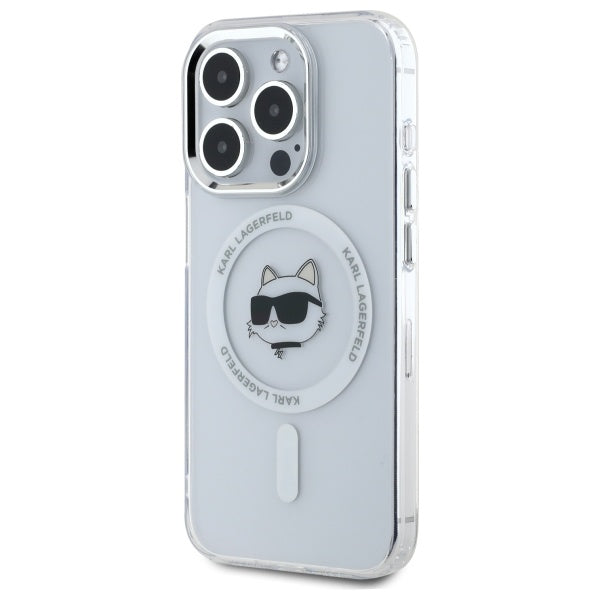 Karl Lagerfeld IML Metal Choupette Head MagSafe iPhone 15 Pro Case - White