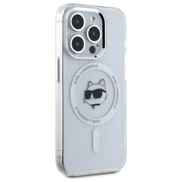 Karl Lagerfeld IML Metal Choupette Head MagSafe iPhone 15 Pro Case - White