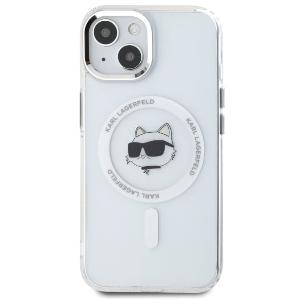 Karl Lagerfeld IML Metal Choupette Head MagSafe iPhone 15 Plus Case - White