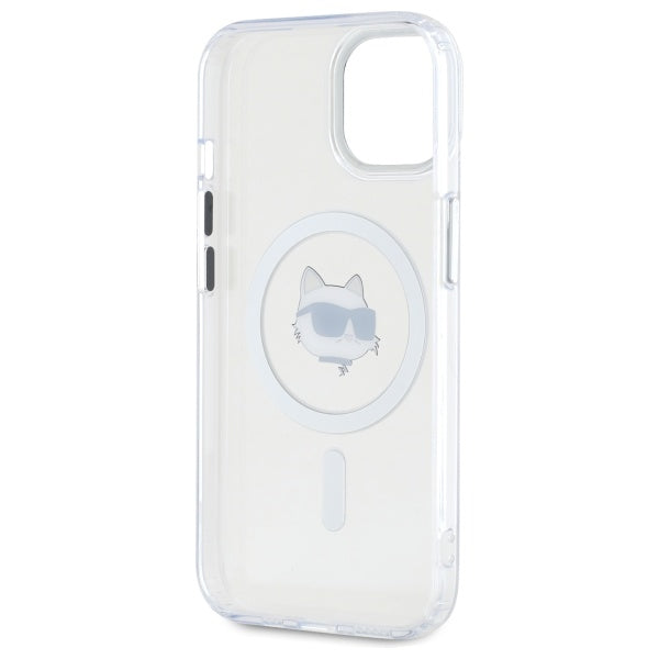 Karl Lagerfeld IML Metal Choupette Head MagSafe iPhone 15 Plus Case - White