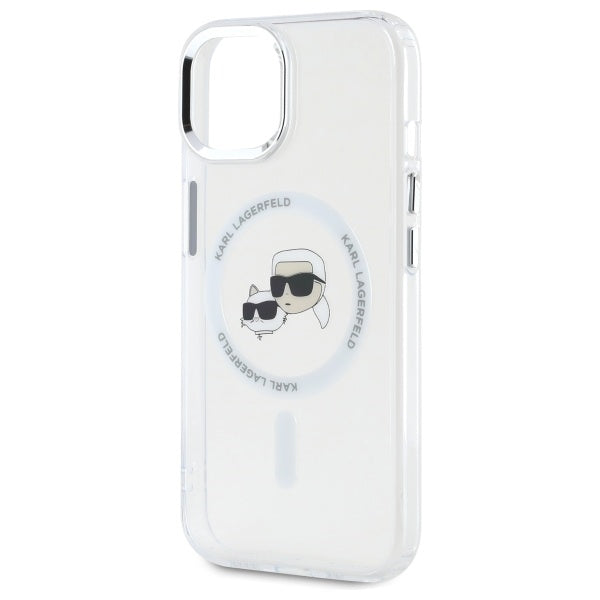 Karl Lagerfeld IML Metal Karl&amp;Choupette Head MagSafe iPhone 15 Case - White