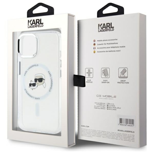Karl Lagerfeld IML Metal Karl&amp;Choupette Head MagSafe iPhone 15 Case - White