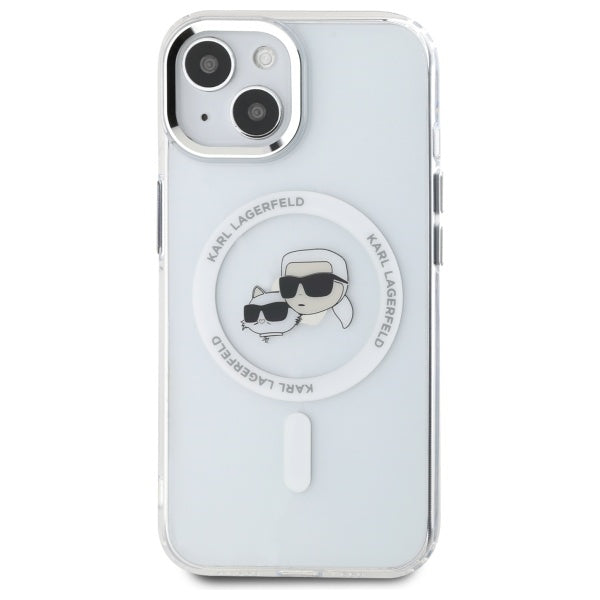 Karl Lagerfeld IML Metal Karl&amp;Choupette Head MagSafe iPhone 15 Case - White