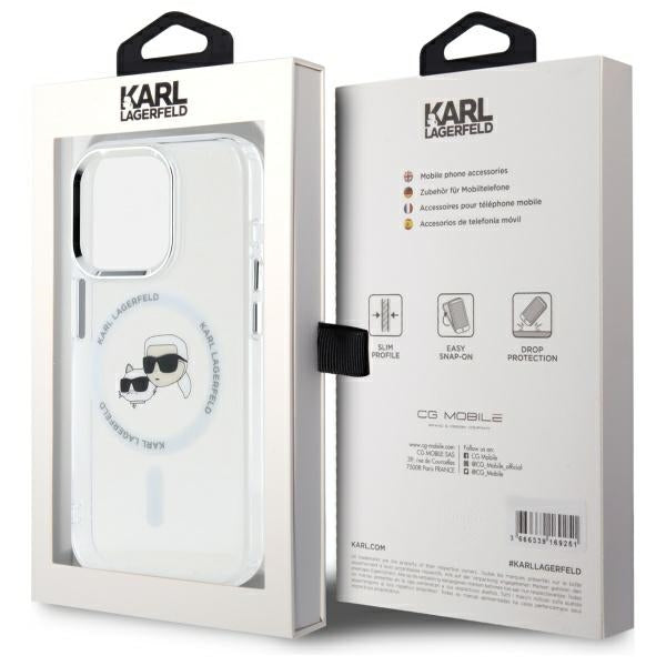 Karl Lagerfeld IML Metal Karl&amp;Choupette Head MagSafe Case for iPhone 15 Pro Max - White
