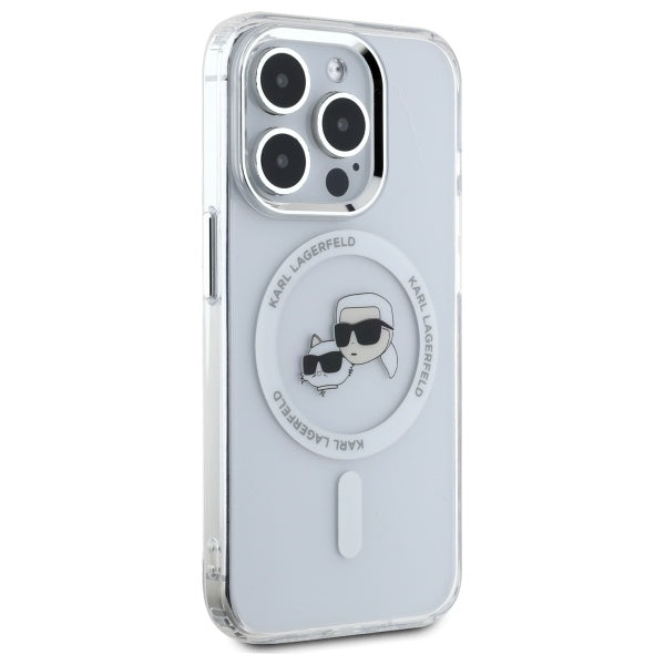 Karl Lagerfeld IML Metal Karl&amp;Choupette Head MagSafe Case for iPhone 15 Pro Max - White